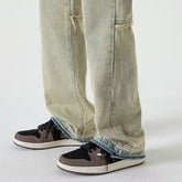 Men Jeans Retro Washed Jeans Men's Loose Straight Bootleg Pants